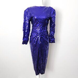 Vicky‎ Tiel Vintage 80s Purple Sequin Cocktail Dress Sz 38 Paris Couture Party